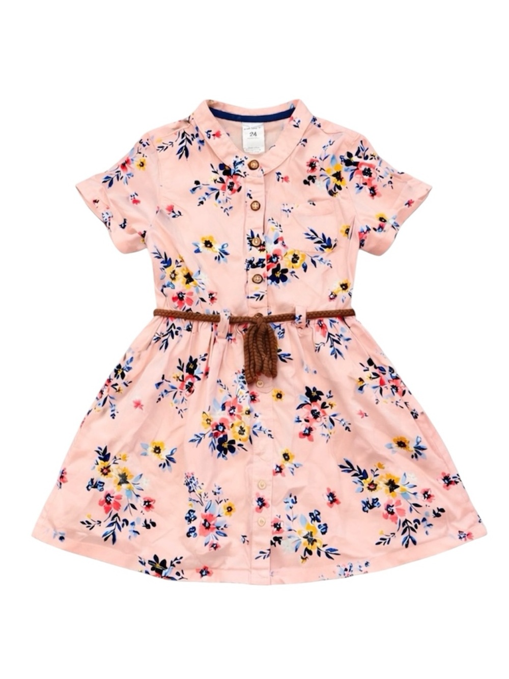 Carter’s 24M Toddler Girl Peach Pink Floral Button Front Rope Belted Dress